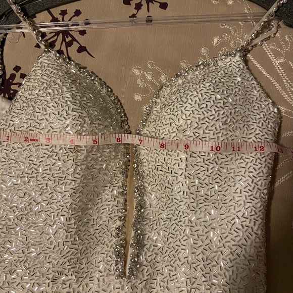 Sherri Hill Size 2 White Beaded with long cape - Picture 6 of 6